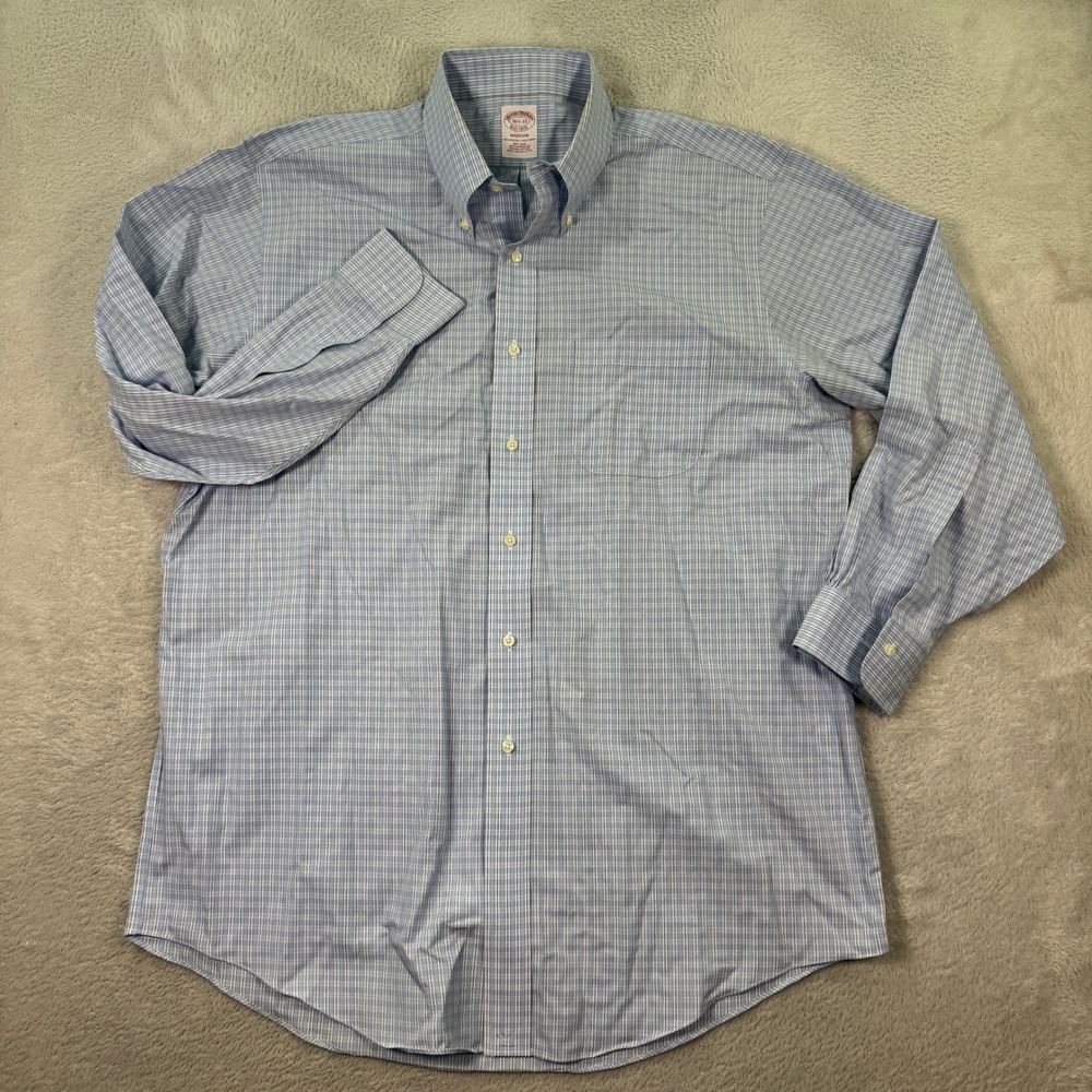 Brooks Brothers Madison Men's 16.5 33 Blue Plaid Button Down Long Sleeve Shirt